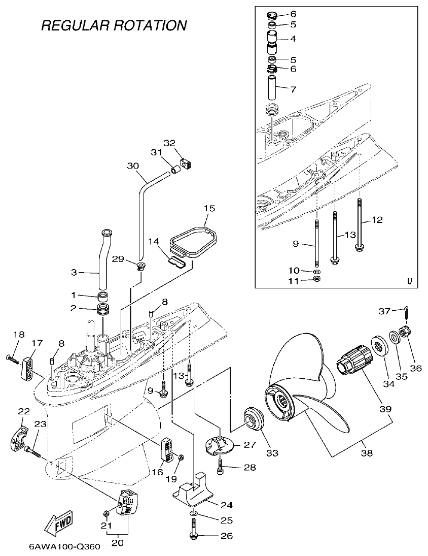 Yamaha 20, F350NCC2 LOWER CASING & DRIVE 2 parts diagram